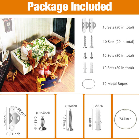 Anti Tip Furniture Anchors (10 Packs) - Baby Proofing Wall Anchor Straps for Dresser Safety, White