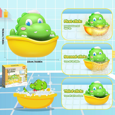 Baby Bath Toys Light-Up Bubble Machine, Automatic Bubble Maker with Cool Light for Kids Ages 1-8, Dinosaur Gifts