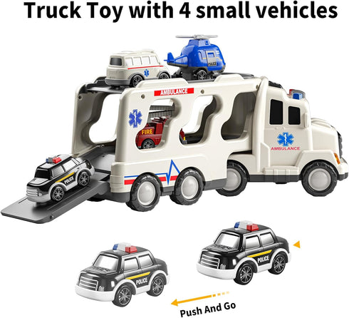 5 Pack 3 4 5 6 3-9 TEMI Ambulance Vehicle Toddler Truck Toys for Year Old Boys, Friction Powered Cars with Toy