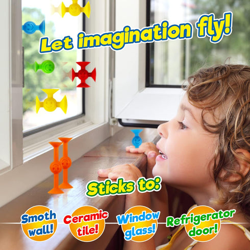 JA-RU Such Fun Mini Suction Stackers, 14 Units per Pack, STEM Educational Learning Autism Sensory Toys