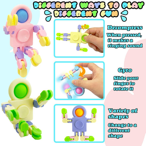 20 Pcs Funny Sensory Fidget Toys,Transformable Chain Robot Finger Toy,Stress Relief Fingertip Gyro Toys for Party