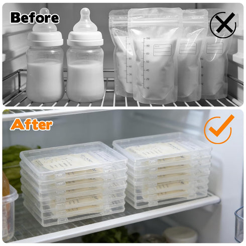 Hlimior 10-Pack 7.4"x5.1" Clear Flat Breast Milk Freezer Storage Organizer - Reusable Flattening Tray, Large Capacity