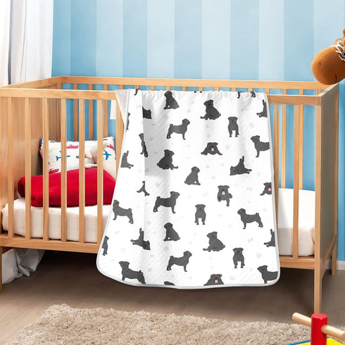 KICPOAY Pug Dog Black Baby Swaddle Blanket for Boys and Girls, Muslin Baby Receiving Swaddle Blanket, Soft Cotton