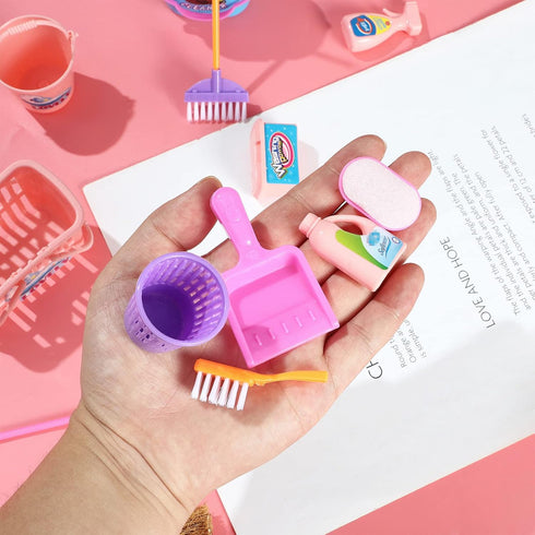 18 ONEST Pieces Doll Housework Cleaning Supplies Miniature Mini Dollhouse Accessories Dollhouse Furniture Decoration