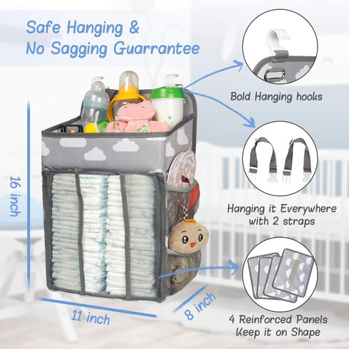 Selbor Baby Nursery Organizer and Diaper Caddy, Hanging Diaper Stacker Storage for Changing Table, Crib, Playard