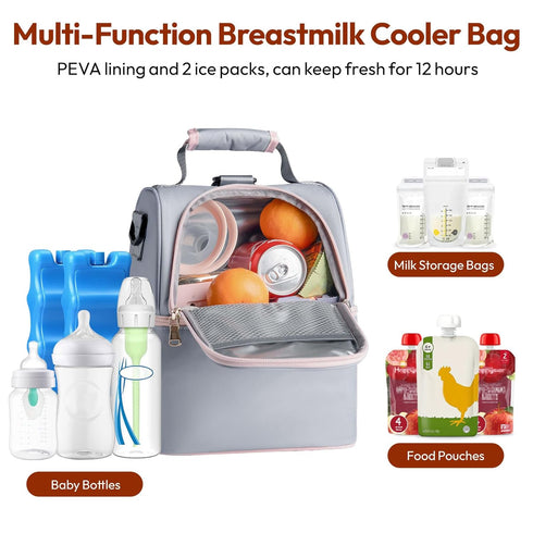 2 Pack, 6 NCVI Breastmilk Cooler Bag with Ice Breast Pump Bag with Cooler Fits Bottles, Double Layer Breast Milk Baby