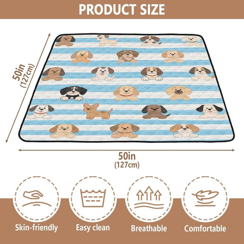 EtherSpher 1-Piecing 50'' 50''alfombrilla Blue White Striped Dog Large Stylish Baby Care Play mat for Floor Foldable