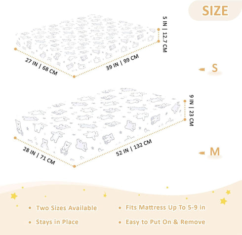 miaozhen 1 Pack 52x28 Cotton Crib Sheets for Baby Boys Girls Soft Breathable Lilac Funny Bear Muslin Toddler Crib Sheet