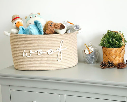 ZOMBATI Woof Woven Rope Storage Baskets, Pet Dog Toy Bin Box Perfect for organizing Chew Toys Blankets leashes, Dog Toy