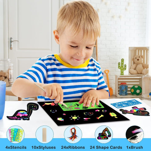 ZMLM Scratch Paper Art Set for Kids, Rainbow Magic Scratch Off Craft Supplies for Birthday Party Gifts
