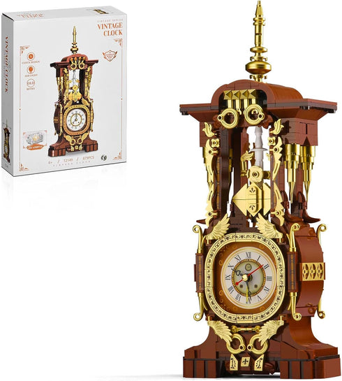 ONITUOFO Retro Clock Building Set for Adults, Vintage Pendulum Model with Rotating Gears,