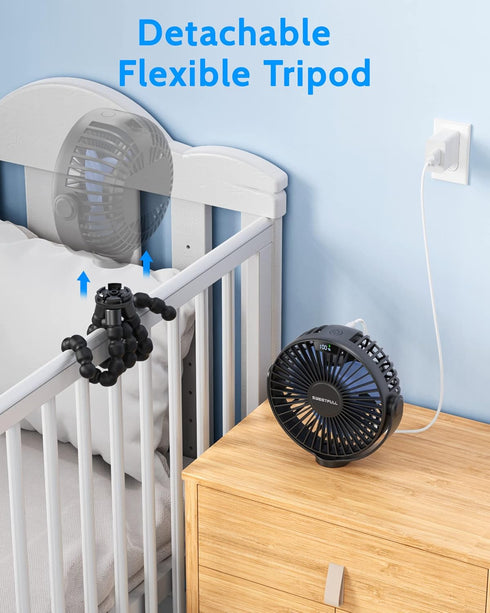 SWEETFULL Portable Stroller Fan, 4000mAh Battery Powered Mini Clip Fan, 4-Speed Rechargeable for Car Seat, Crib,