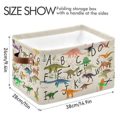 Emelivor Closet ABC Dinosaurs Storage Bin Collapsible with Handle Rectangle Waterproof ABC Dinosaurs Basket for Storage
