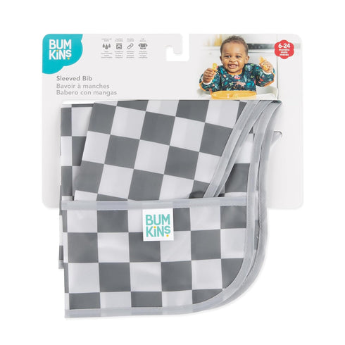 Bumkins Sleeved Bib for Baby and Toddler, Essential Must Have for Eating, Feeding, 6-24 Mos, Long Sleeve Charcoal Check