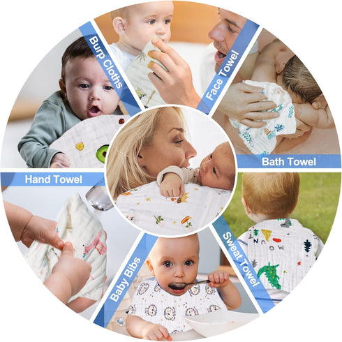 20' 10' Pack 10, 6-layer FOOK FISH Muslin Burp Cloths Cotton Burping Cloth X of Baby Spit Up Cloths for Newborn