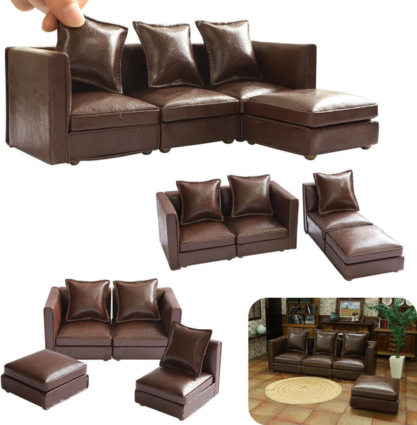 iLAND Dollhouse Furniture Miniature Sectional Couch Set for Doll House Dcor Fit