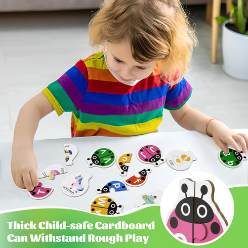 3-5, 52pcs Ladybug Self Correcting Alphabet Puzzle: Letter Matching Games for Toddlers Double-Sided Montessori ABC