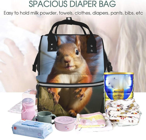 HCBPWVQA Backpack Daypacks Backpack Mommy Squirrel Funny Animal Diaper Bag with Changing Pad and Pacifier Holder