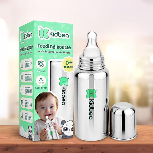 Kidbea Stainless Steel Infant Baby Feeding Bottle, BPA Free, Anti-Colic, Plastic-Free, Medium-Flow