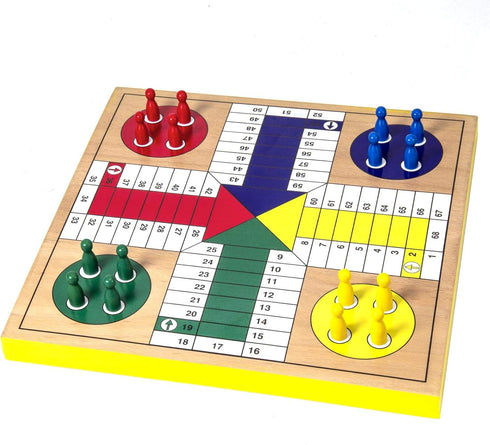 12 inches 2 1 1-4 Set Packed) AMEROUS Wooden Ludo Board Game - Snakes and Ladders, in Reversible, Players Family Dice