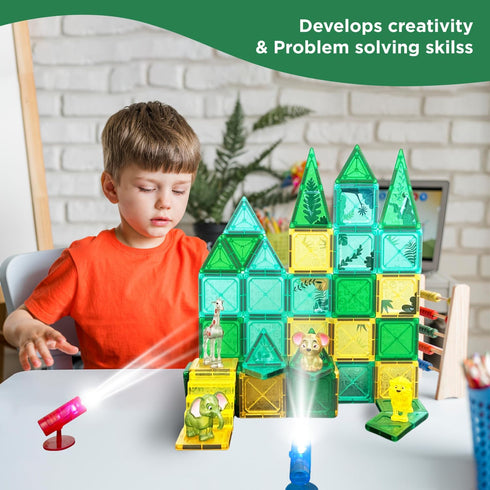 Magnetic Tiles Set, Educational Building Blocks for Boys Girls, Montessori Cubes Gift for Ages 3-8
