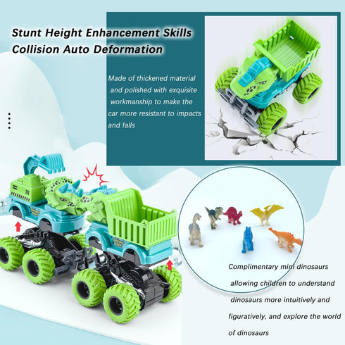 KESIYI 3 4 5 2 Pack 6 3-4-5-7, 3-5 Dinosaur Monster Truck Toys for Year Old Boys, with Mini Dinosaur Figures, Monster