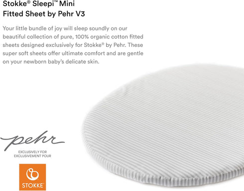 V3, V3-100% Stokke Sleepi Mini Fitted Sheet by Pehr Stripes Away Pebbles - Compatible with Sleepi Mini Mattress Cotton