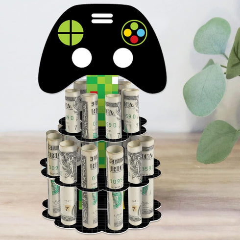 Big Dot of Happiness Game Zone - DIY Pixel Video Game Party or Birthday Money Holder Gift - Cash Cake
