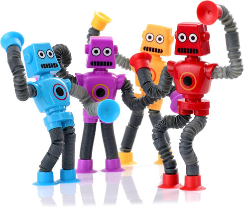 Nutty Toys Sensory Robot Toys 4pk, Top Pop Tubes Fidget Toy for ADHD Autism Ages 3-10, Best Kids Travel Toy Gifts