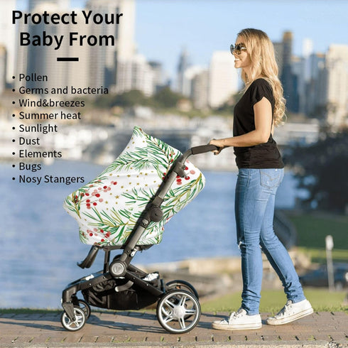 Schgap Christmas Berries Car Seat Covers Canopy for Baby Nursing Cover Breastfeeding Baby Carrier Covers Carseat Canopy
