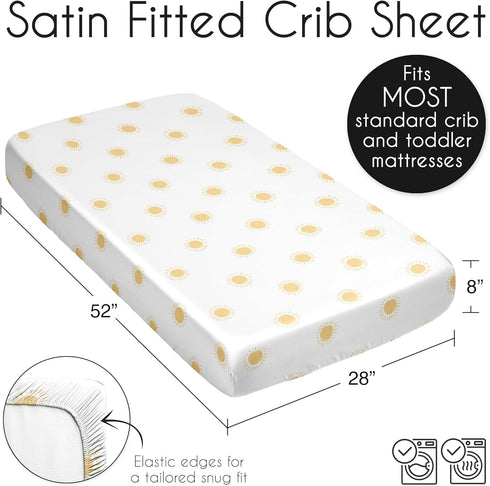 Sweet Jojo Designs White and Yellow Boho Sun Boy Girl Unisex/Gender Neutral Baby Satin Fitted Crib Sheet Infant Newborn