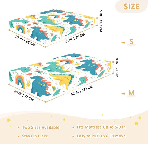 Bseiialft 52 28 Colorful Dinosaurs Rainbows Crib Sheets for Boys Girls Soft and Breathable Cotton Baby Sheets