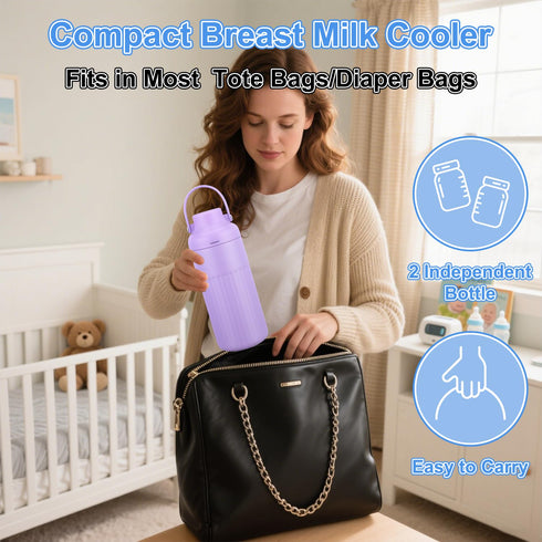 12oz 2 30H Compact Breast Milk Cooler Bottle, Portable Breastmilk Cooler with Storage Bottles, Cold Storage Breast Milk