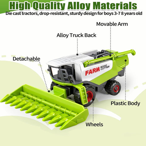 5 Pack 3 4 5 6 7 8 Diecast Farm Tractor Toy, Toddlers Farm Toys Tractor Vehicles with Combine Harvester, Forage