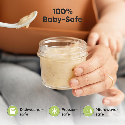 12pk 4oz KeaBabies Glass Baby Food Containers with Lids - Leak-Proof, Microwavable Small Glass Jars, Baby Purees