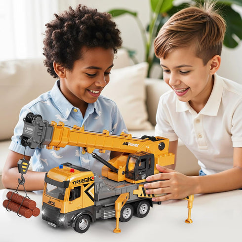 BLUEYAK 3 4 5 6 7 Set 29IN Kids Toys for Years Old Boys, Die-cast Construction Toys w/Lights & Sounds, Crane Arm Alloy