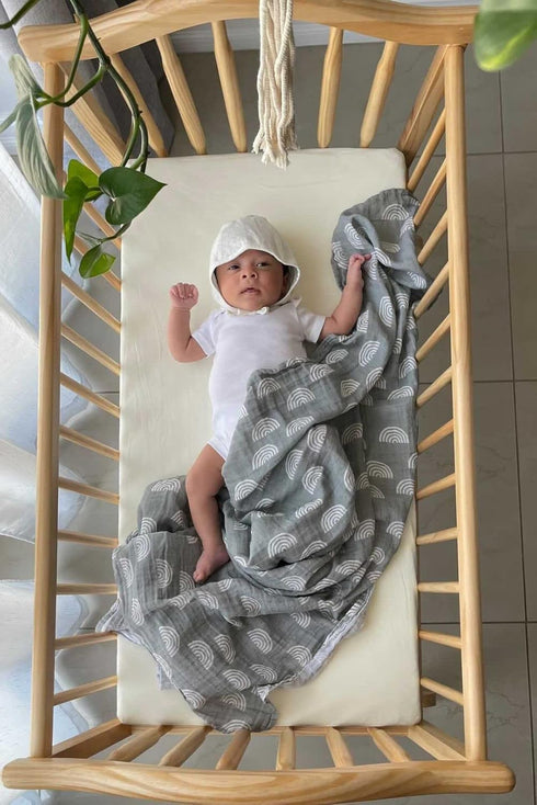 Miaoberry 100% Organic Cotton Muslin Blanket - Sage Green Rainbow Baby Swaddle Set for Newborns
