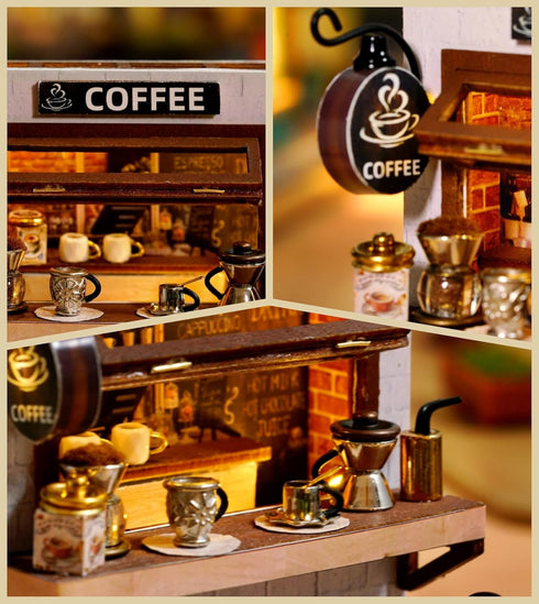 Flever Dollhouse Miniature DIY House Kit, Creative Room with Furniture for Romantic Valentine's Gift (Coffee Time)