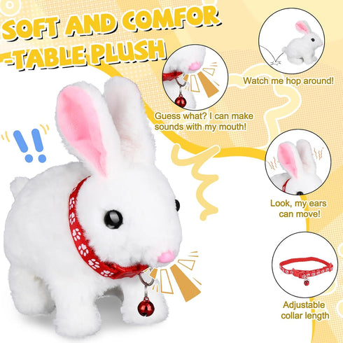 3-6 Jimate Bunny Plush with Jumping Action, Wiggling Ears, and Twitching Nose, Easter Basket Stuffers Gifts for Kids