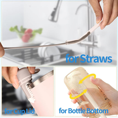 15.7" Set 6 Pack Silicone Bottle Brush - Water Bottle and Straw Cleaner Brush Long Handle for Hydro Flasks, Sports