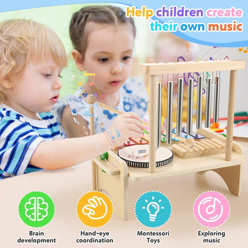 BCY hohipi Set,Baby Set Kids Drum Musical Instrument for Toddler,Wooden Xylophone for Toddlers with Baby Drum and Wind