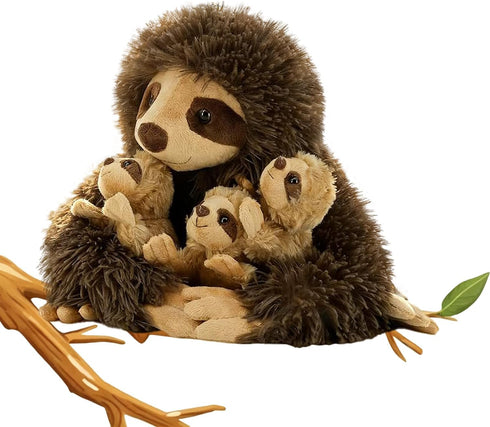 11.02" 3 Sloth Plush Animal, Cute Stuffed Sloth with Baby Sloths, Easter Stuffed Sloth Animal, Washable Plush Toys