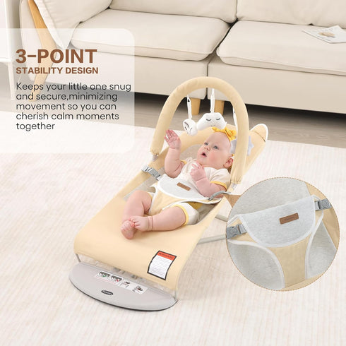 3 0-18 Baby Bouncer, Foldable Infant Bouncer Seat with Adjustable Heights, Months, Portable Baby Bouncer with Soft