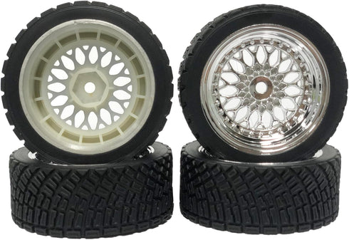 4PCS 65mm RC Rally Car Rubber Tires and Plastic Plating Wheel Rims Set for 1/10 RC On-Road Drift Racing Car