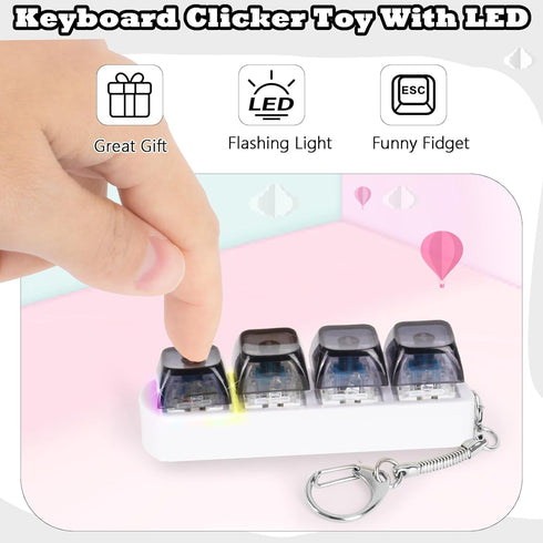 LED Light Keyboard Fidget Toy - Stress Relief Clicker with Keychain