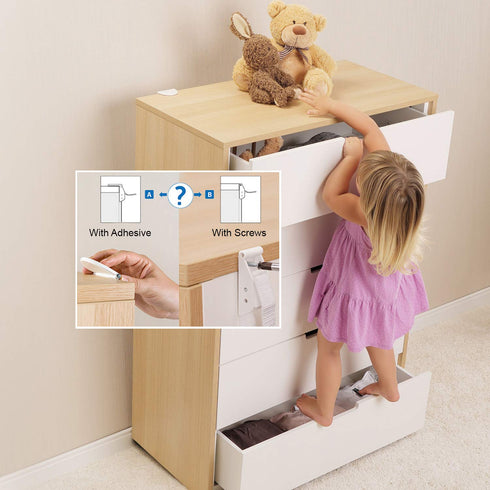 Qdos Safety Zero-Screw Furniture Anti-Tip Kit, White, Holds up to 200 lbs in Drywall, Easy Installation with Adhesive