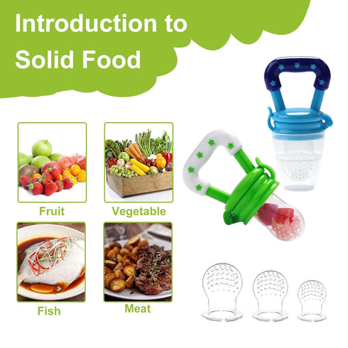 Food Feeder for Baby, Fruit Feeder Pacifier (3 Pcs) with Silicone Baby Food Dispensing Spoon and Pacifier Clip