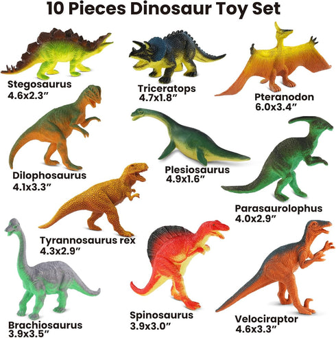 3-5, 10 Set Zippytots Dinosaur Toys for Kids PCS Realistic Plastic Dinosaur Figure Toy Including T-Rex, Stegosaurus