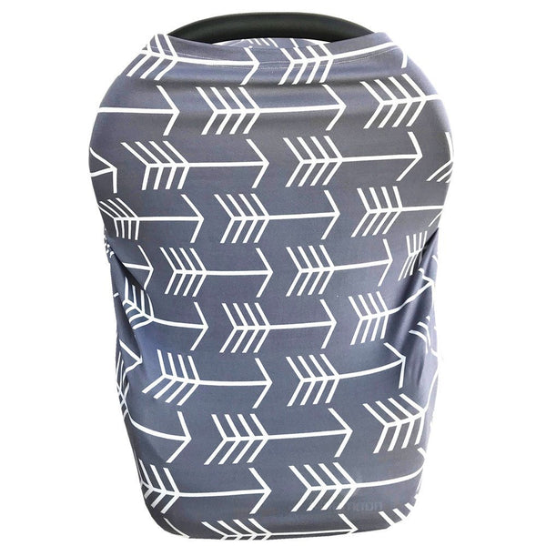 Nursing Cover for Babies, Versatile Baby Car Seat Cover for Newborn, Grey with White Arrow