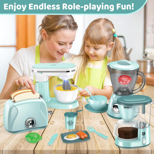 Set Playset, 3 4 5 6 7 8 Shemira Play Kitchen Accessories, Play Kitchen Appliances Toy with Coffee Maker, Blender